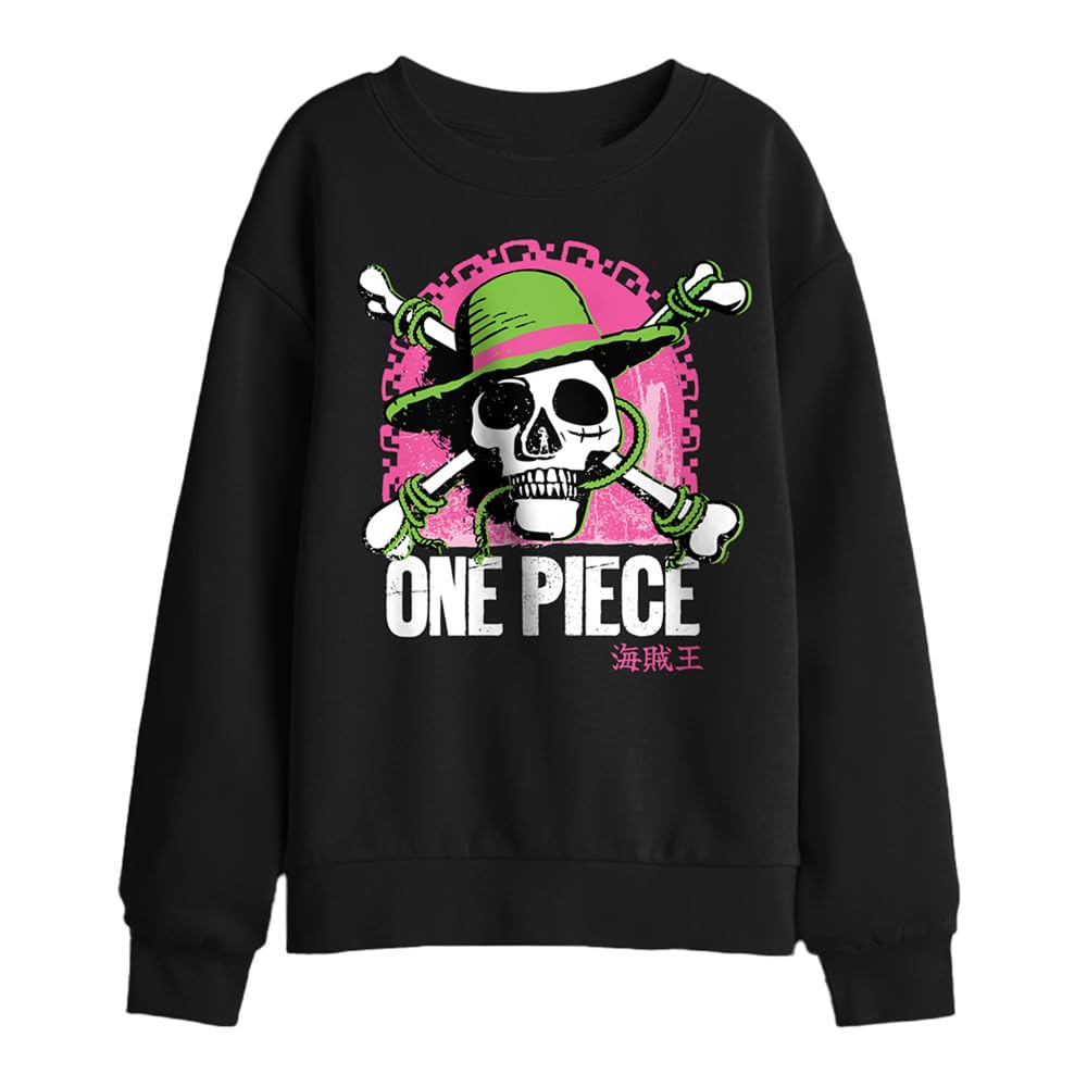 One Piece Bright Jolly Roger Kids Sweatshirt, Black, 7-8Y