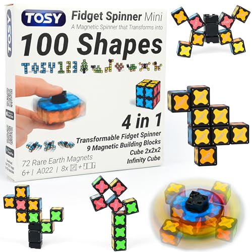TOSY Magnet Fidget Spinner Mini - 8 Blocks, 3 in 1 Toy: Transformable Fidget Spinner, Infinity Cube, 2x2 Puzzle Cube, Easter Basket Stuffers for...