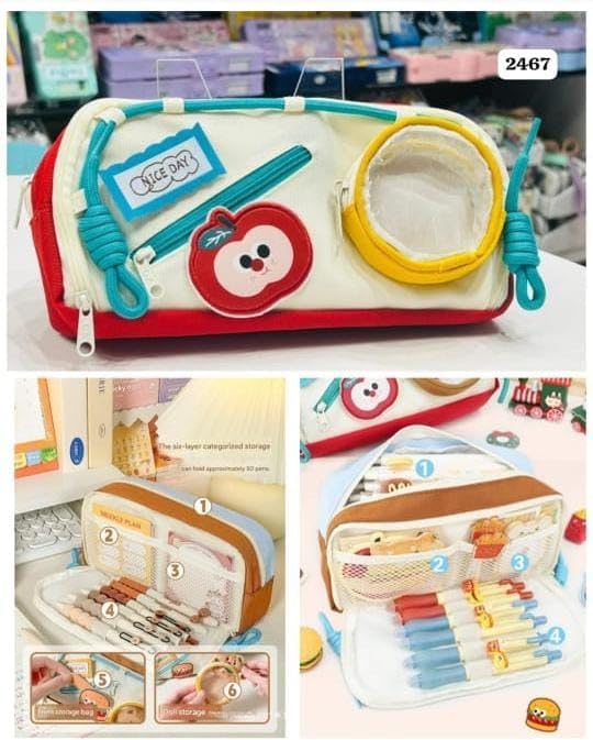 Image of Alokik Apple Food Theme Pencil Pouch for Girls & Boys, Large Capacity Zipper Stationery Bag with DIY Magical Patch & Transparent Display Window Organizer (Apple Food)