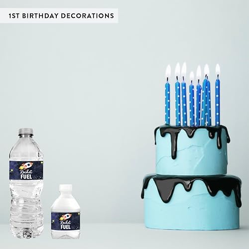 Miniatura 7 de Andaz Press Outer Space Etiquetas impermeables para botellas de agua para el primer cumpleaños, paquete de 40 etiquetas para botellas de agua para