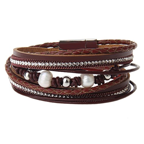 MULBA Schmuck Mode Frauen Armband geflochten Perlen wickeln Armband mit Magnetverschluss (Red) Cover