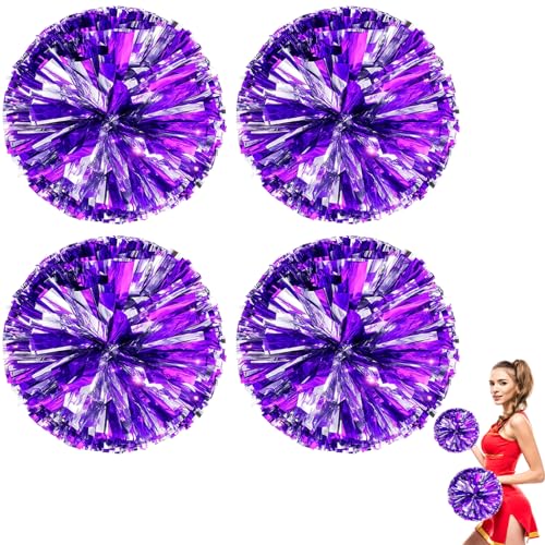 Pom Poms Cheerleading 4 Stück in Lila und Silber Perfekt für Cheerleader Pompons Sportevents und Teamaufführungen Hochwertiges Material