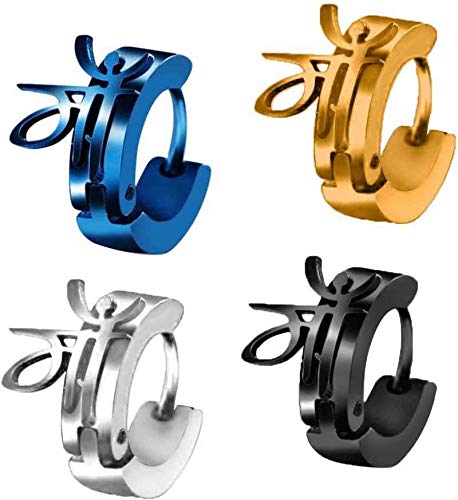 MEENAZ Mens Stainless Steel Multicolor Blue Black Silver Gold Piercing Clip on MAA Bali Stud Ear rings Combo Earing Pierced Hoop Earrings for men boys boyfriend kids girls Women MENS EARRINGS COMBOM05