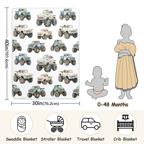 Image of Vintage Monster Trucks Baby Blankets Soft Warm Crib Stroller Blanket for Toddler Newborn Girls Boys 30x40in