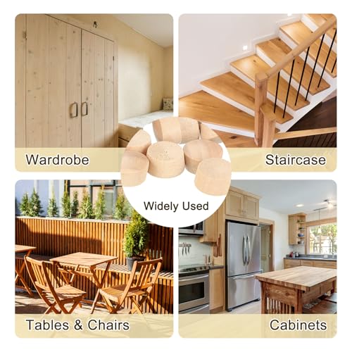 Image of uxcell 40Pcs Wood Button Plugs, 14mm /0.55 inch Flat Head Hardwood Screw Hole Plug Wooden Caps Buttons Wood Plug for Furniture Woodworking Craft Decor (15.5mm x 14mm)