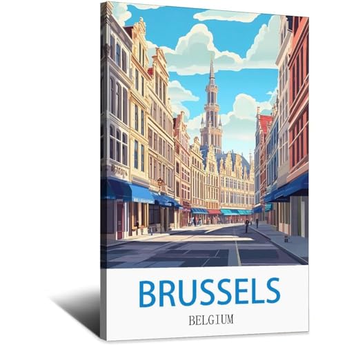 Poster de voyage Bruxelles vintage LNBIAND dans un salon rétro ou un bureau élégant