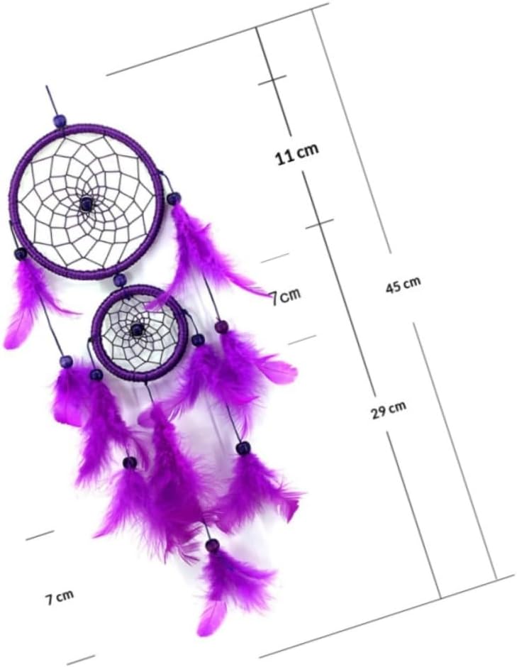 Uonlytech Purple Double Hoop Dream Catcher Hanging Pendant Plume Wall Decor Handmade Indoor Home Ornament for Wedding Car Decoration
