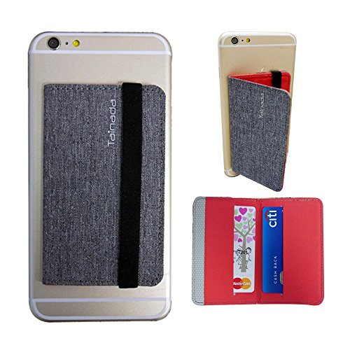 Tainada Adhesive Multi-Card Slot Credit Card Holder Two Tone Phone Wallet Stand with Elastic Hand Strap Compatible with iPhone, Android and most of Smartphones (Gray Orange)