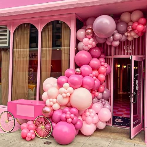 Image of Hot Pink and Rose Gold Balloons, 60Pcs Pastel Pink Balloon, 12 Inch Metallic Rose Gold Confetti Balloons Helium Rose Red Latex Balloon for Girls Birthday Baby Shower Wedding Bridal Party Decorations