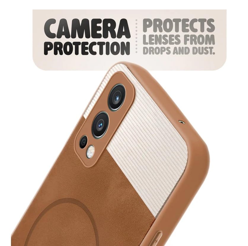 Image of Bintage CASE Dual-Leather Mac Safe Design Phone Case| Soft Touch Finish | Full Camera Protectection Back Cover Compatible for OnePlus Nord2 5G - White & Nut Brown