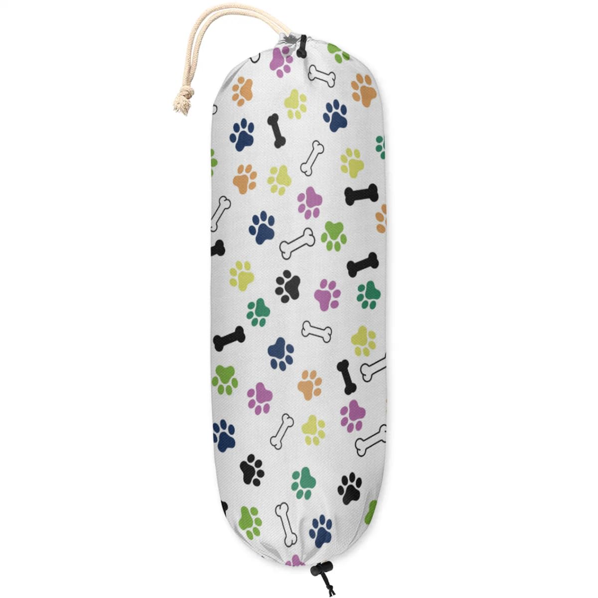 OMFUNS Cute Dog Paw Print Plastic Bag Holder, Wall Mount Grocery Bag Holder Dispenser, Dog Pattern Reusable Shopping Trash Bag Carrier Storage