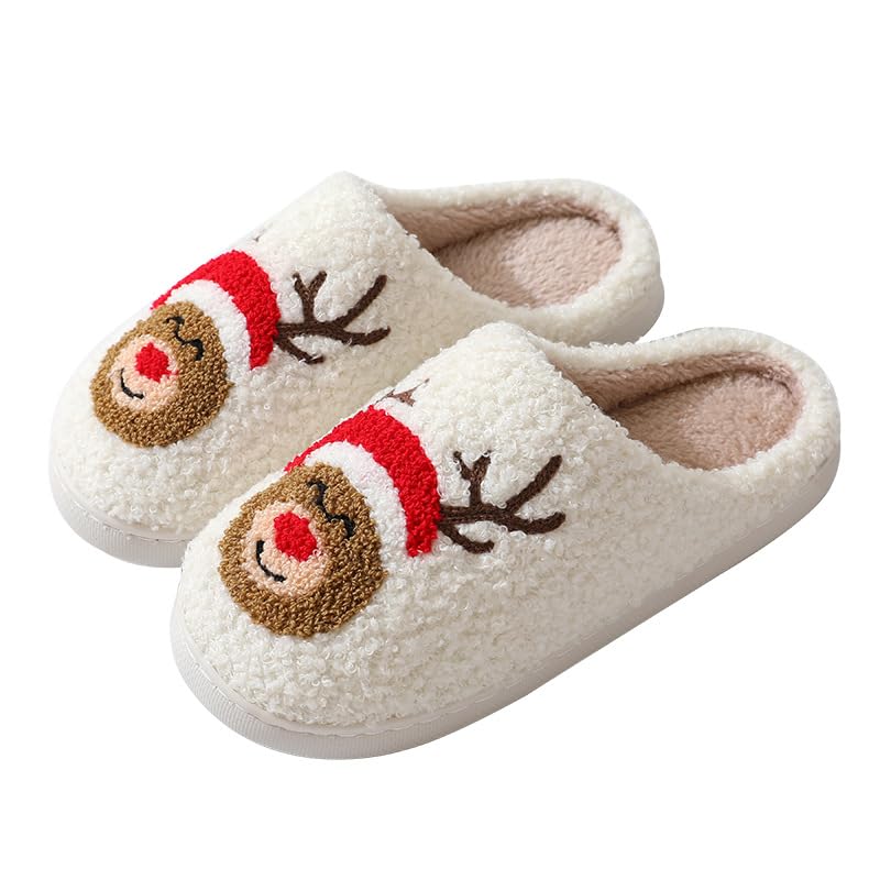 Cute Cartoon Christmas Santa Claus Slippers for Men and Women, Warm Plush Indoor Slipper Shoes