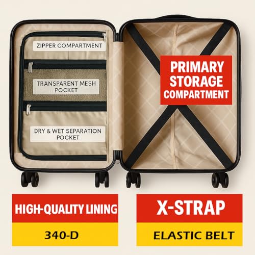 Image of Cabintrolley Bag Polycarbonate 20inch 55cms with 16inch Laptop and USB Port Compartment Small Size Suitcase for Flight Travel Suitable for Men, Women,Boys and Girls (Onyx Black)