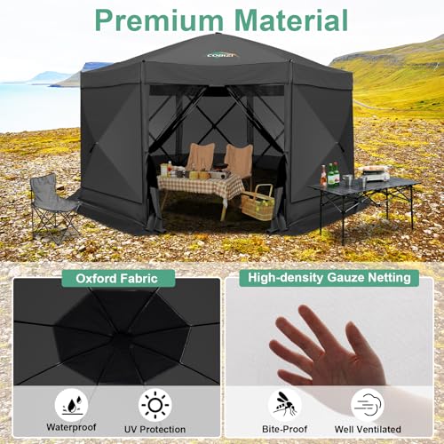 Image of COBIZI 15x15 FT Pop Up Gazebo - Canopy Tent, Large Gazebos On Clearance with Sidewalls, Screened in Gazebo,carpas para Patio,Portable Screen Tents for 12-15 Persons Outdoor Camping, Backyard, Black