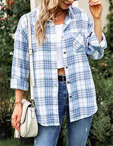 Oversized Womens Flannel Plaid Soft Flannel Button Down Shirt Roll Up Long Sleeve Flannel Plaid Shirt Blouses Women4
