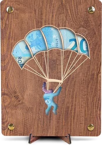 Gleitschirmfliegen - XL Geldgeschenk aus Holz inkl. Ständer | Fallschirmsprung - Paragliding Karte als Geschenkarte, Super Fallschirmsprung, Tandemsprung Gutschein zum Geburtstag, Gleitschirm