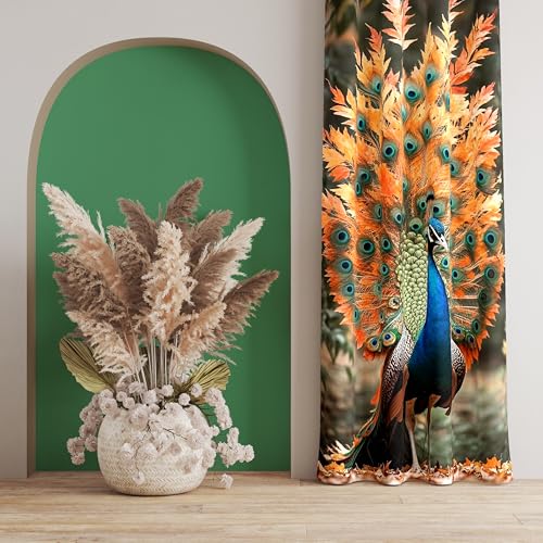 Image of Ultimate Trends Digital Printed |Peacock Prints| Light Filtering Curtains for Windows & Doors | Multiple Styles & Colors | Set of 2 | 7 FEET