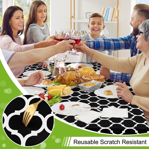 Image of Smiry Rectangle Table Cloth, Flannel Backed Vinyl Tablecloth, 60 inchx144 inch | Waterproof Plastic Tablecloths, Wipeable Table Cover for Dining, Indoor and Outdoor (Black)