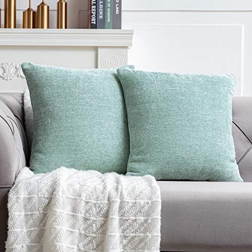 Anickal Aqua Pillow Covers 18×18 Inch Set of 2 Farmhouse Aquaic Decorative Throw Pillow Covers Square Cushion Case for Home Sofa Couch Decoration