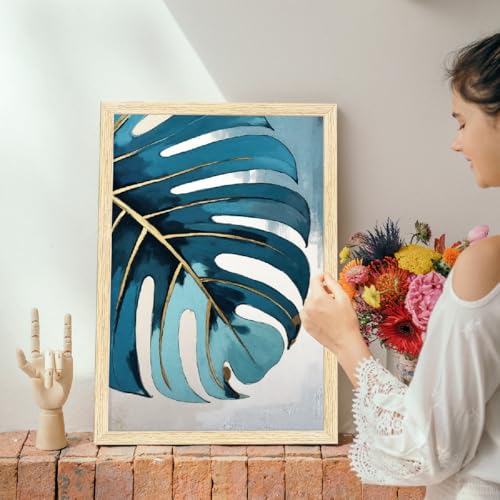 Image of ArtX Paper Leaf Paintings For Wall Decoration, Home Decor Wall Art, Hotel Wall Painting for Living Room, Multicolor, Natural Wood Color Frames, 12x18 inch, Set of 3