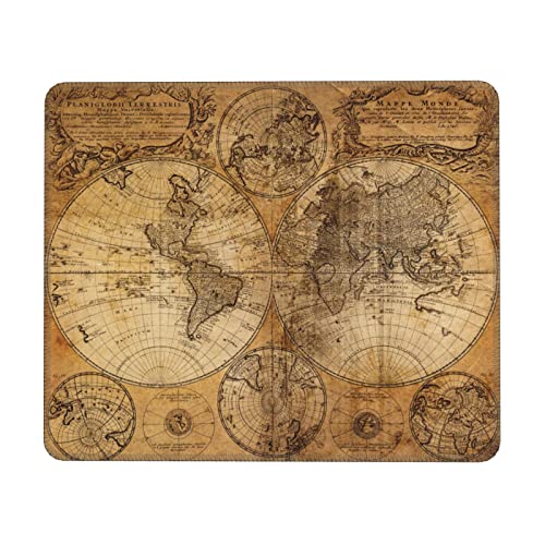 Tapis de souris vintage avec motif carte du monde ancien en caoutchouc : convient pour les ordinateurs de bureau, ordinateurs portables, PC, consoles. 7 x 21,8 cm