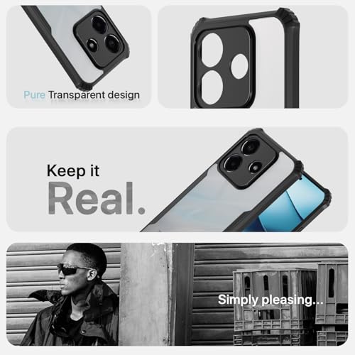 Image of Pikkme Crystal Clear Transparent Back Cover | Ultra Hyrbid | Full Camera Protection | Raised Edge | Bumper Case for Redmi Note 14 5G (Black)