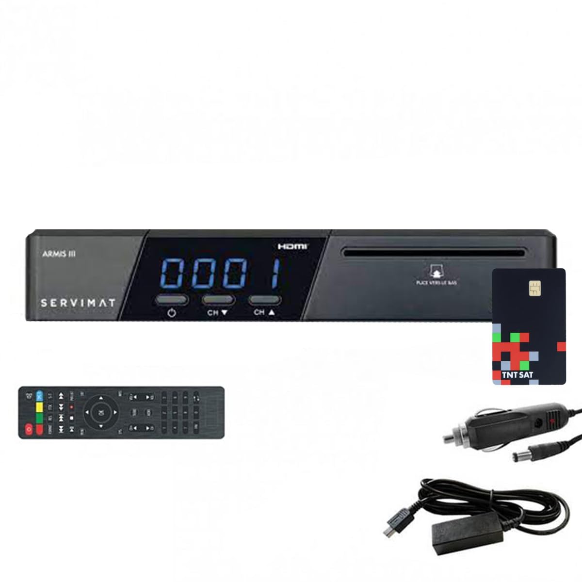 SERVIMAT Récepteur TV Satellite HD + Carte TNTSAT V6 + Câble 12V + Déport IR 1.80m