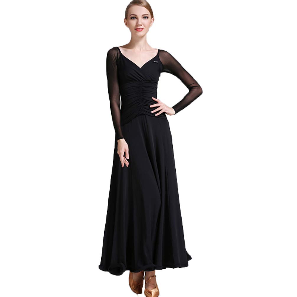 Abiti da Ballo Standard da Donna con Scollo A V Valzer Moderno Abito da Ballo per Spettacoli Tango Flamenco Costume da Ballo di Addestramento Gonna Lunga da Allenamento A Pieghe