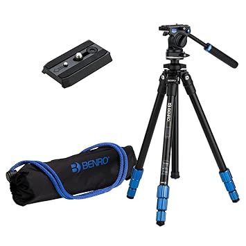 Benro Slim Video Tripod and Video Head - Aluminum with Two QR4 Camera Plates (TSL08AS2CSHQR4)
