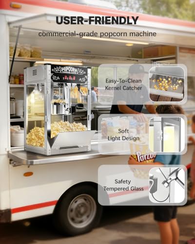 Image of 16 Oz Commercial Popcorn Machine, Movie Theater Popcorn Machine, Black Tabletop Pop Corn Machine with 3-Switch Control & Steel Frame Tempered Glass Doors