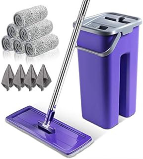 Masthome Flat Mop and Buckets Sets,Microfibre Mop with Stainless Steel Handle,Floor Mops for Cleaning All Floors Types - Includes 6pcs Reusable Pads & 4pcs Cleaning Cloths