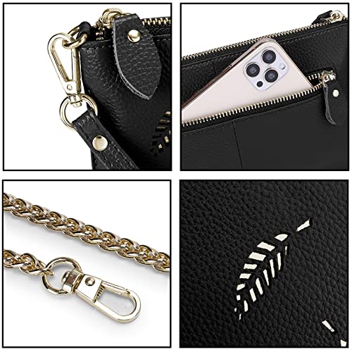 Image of YALUXE Genuine Leather Wristlet Handbags Purses Cell Phone Pocket Clutch Wallet Crossbody Bags for Women