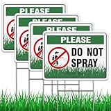 Do Not Spray Sign, Outdoor No Pesticide Lawn Yard Sign, 4Pack-12'x9' Corrugated Plastic with Metal H-Stakes Kit, Double Sided No Spray Signs, UV Protected, Waterproof, Non-Fading, Easy to Mount