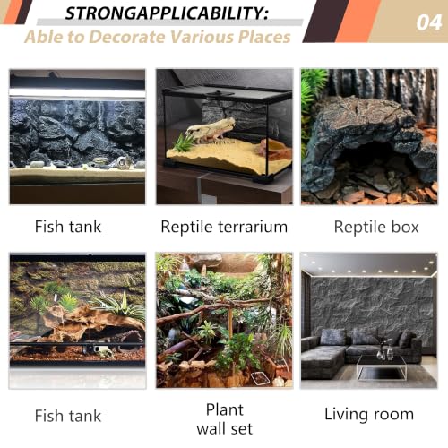 Image of 23.6x17.7in Rock Terrarium Background,3D Reptile Tank Background Board,Amphibian Stereo Backdrop Wall,Lizard Snake Gecko Spider Turtle Fish pet silo Background Decorative Panel(Brown)