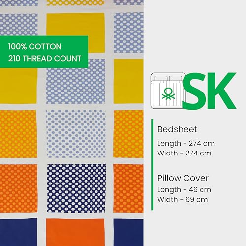 Image of United Colors of Benetton Rainbow Cotton Super King Bedsheet Set (274 x 274 cm) Rainbow