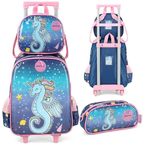 Mochila Infantil Rodinhas Up4you Petit Cavalo Marinho Unicórnio azul