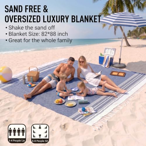 Image of Yongoes Oversized Turkish Beach Towel Blanket Cotton Giant XL Sandproof Towels Huge Linen XXL Extra Large Big Throw Quilt Blankets for Adults Cloud Travel Camping Glamping Accessories Essentials