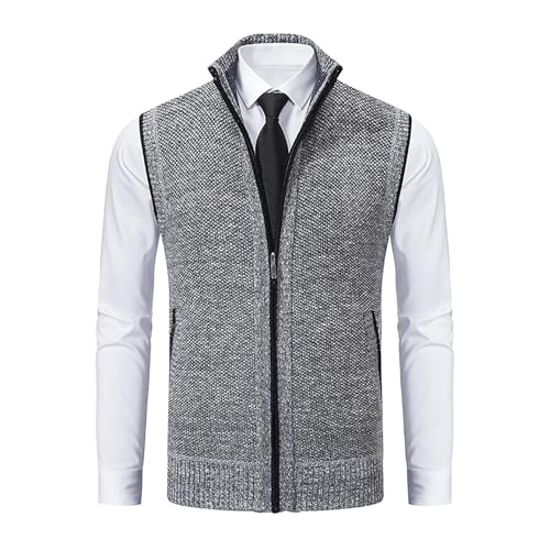 Men's Fleece Vest Work Daily Leisure, Thickened Stand Collar Zipper Sleeveless Sweater Vest, Mens Zipper Vest3