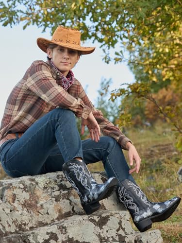 Image of Python Manning Men's Boots Cowboy for Men Classic Pointed Toe Western Pull Up Snakeskin Embroidered Mid-Calf Boots
