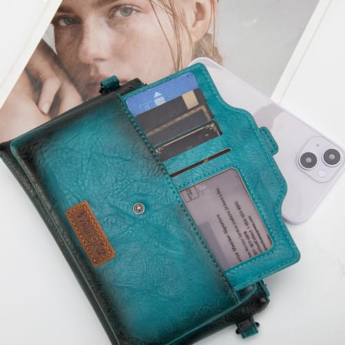 Wrangler Distressed Crossbody Purses for Women Multi-function Card Holder Wallet Small Purse with Double Zipper3