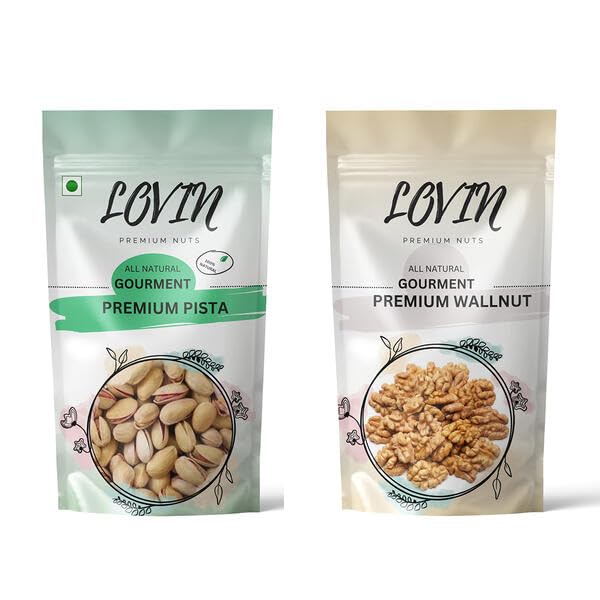 LOVIN NUTS Combo of Premium Pista & Walnuts, 500g Pack of 2 Rich in