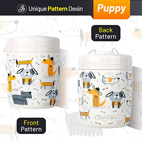 Charcy 9 Ounce Stainless Steel Vacuum Insulated Kids Food Jar - Soup Thermos For Hot & Cold Food - White Dog #TOP1