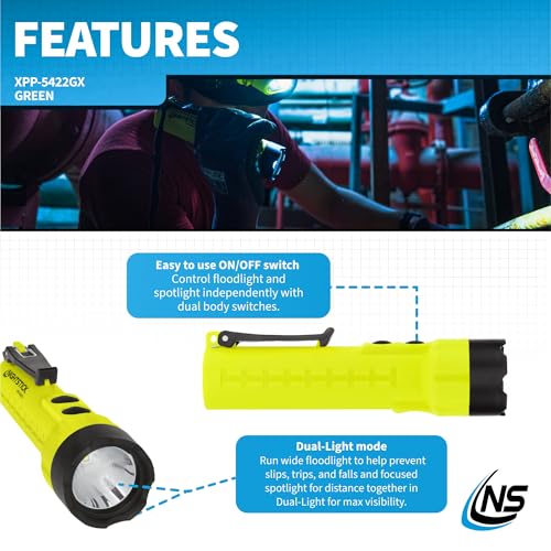 Image of Nightstick XPP-5422GX Intrinsically Safe Dual-Light Flashlight, LED Light Source, Green /Black