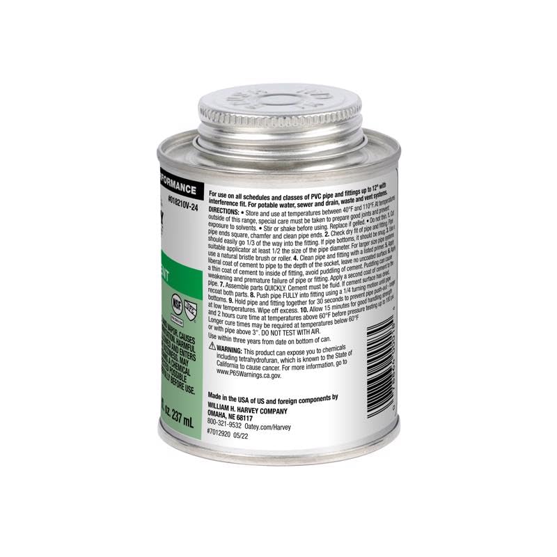 Oatey Clear Cement For PVC 8 oz