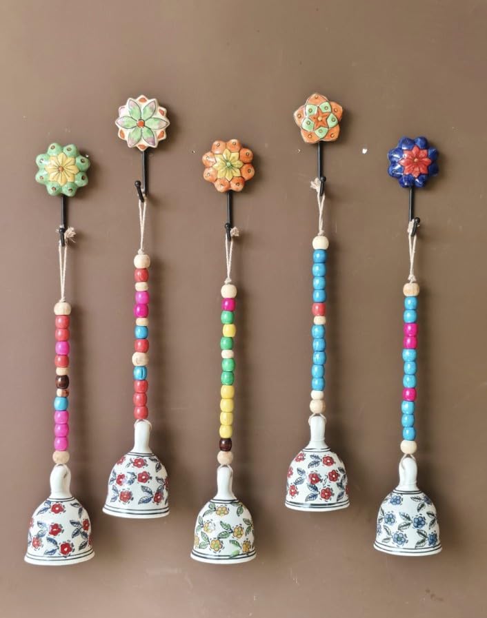 Shopping Shots Pack of 5 Ceramic Bells (Large Size, Height 5 INCH) Crafted with Colorful Beads (Ceramic Hooks Included). Perfect for Home Decor and Gifting.-image-40