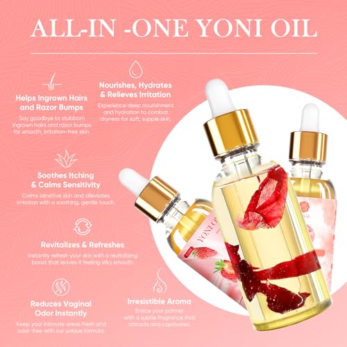 Image of Yoni Oil for Women 3 PCS Feminine Oil for pH Balance-Rose&Strawberry&Peach | Feminine Oil Vaginal Moisturizer - Reduces Odor, Restores pH Balance, Helps with Vaginal Itch 1 fl oz /pcs