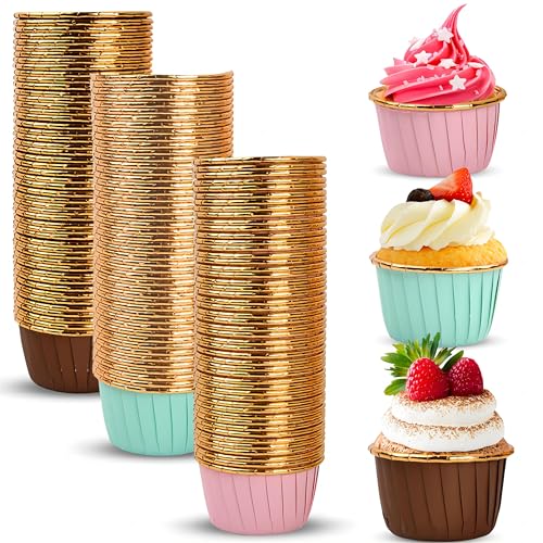 150 Pcs Tazas Desechables de Pastel para Hornear, Moldes Envoltorios para Magdalenas, Mini Vasos de papel de Pasteles, Forros de Aluminio para Cupcakes Revestimiento de Muffins para Fiesta/Navidad