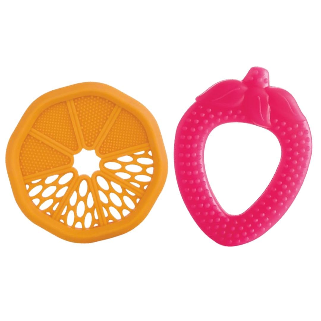 BeeBaby Silicone Baby Teether for Newborn Babies, Fruit Shaped Soft Teething Toys with Storage Case, BPA Free Food Grade Silicone, Safe Chew Toy, BIS Approved (Pink_Strawberry & Orange Slice)Pack of 2-image-37