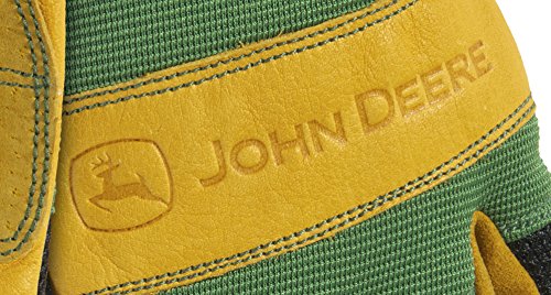 John Deere Jd00009 Leather Gloves - X-Large, Grain Cowhide Leather Palm, Spandex Back, Hook And Loop Wrist #TOP4