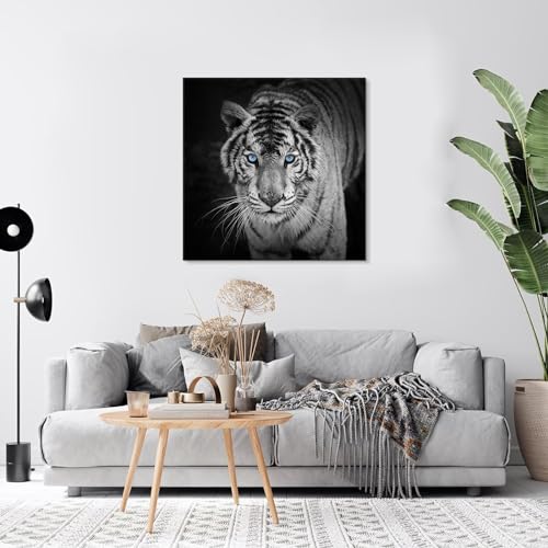 Seven Wall Arts 7W10362424 Tiger Canvas Wall Art Black And White Wildlife Pictures Blue Eyed Tiger Prints thumb #3